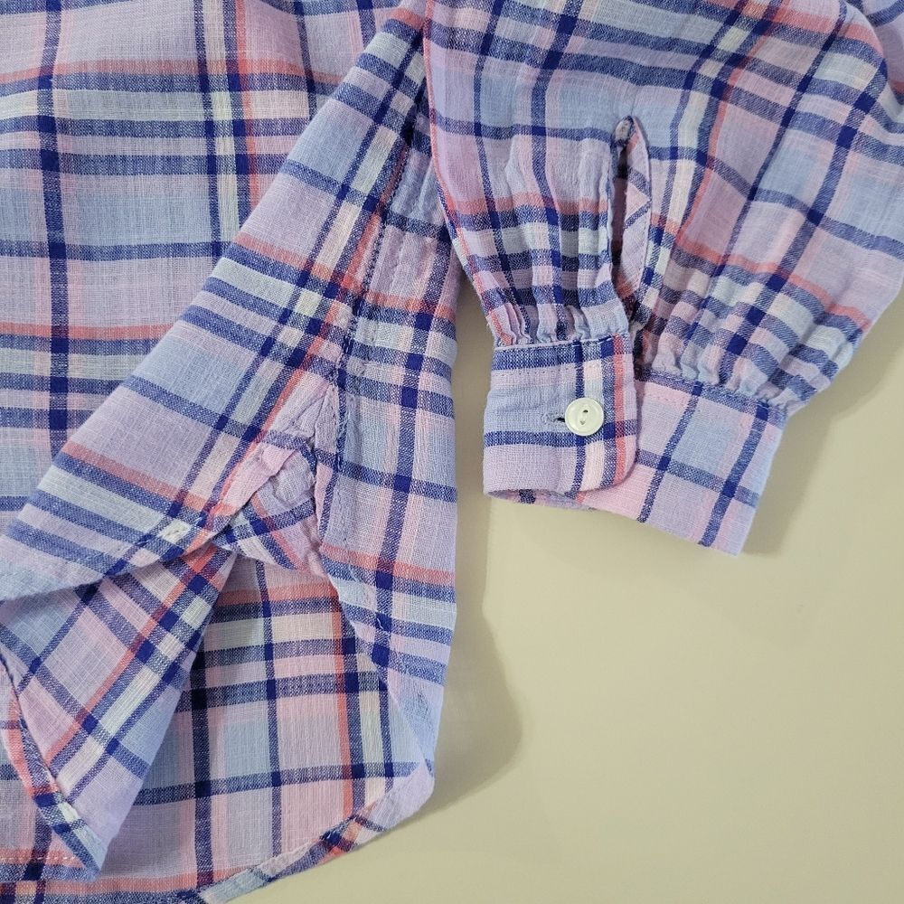 J. Crew Women's Gathered Henley Lilac Plaid Shirt - Picture 10 of 15